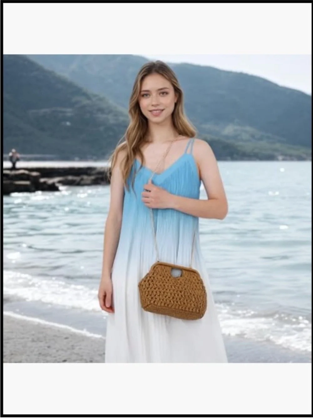 Straw Clutch Purse Summer Beach Woven Bags Top Handle Crossbody Woven Shoulder - Picture 2 of 9